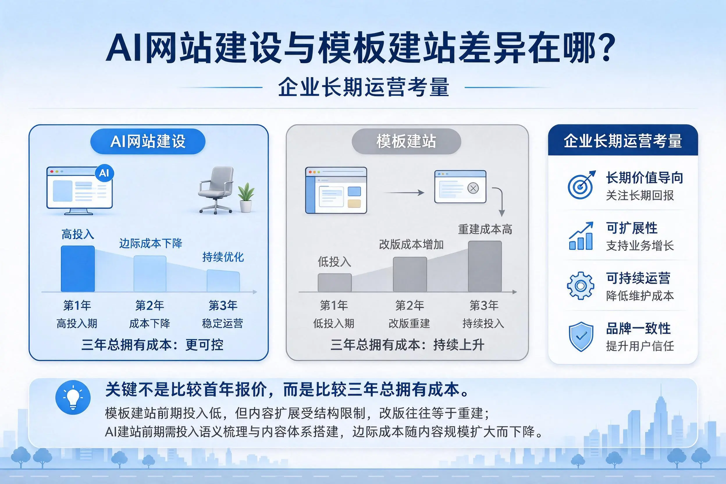 AI网站建设与模板建站差异在哪？文山企业长期运营考量